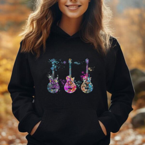 Acoustic Guitar Colorful Watercolor Silhouette Unisex Hoodie