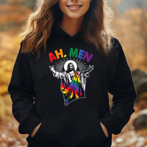 Ah Men Funny LGBT Gay Pride Jesus Rainbow Flag Christian Unisex Hoodie