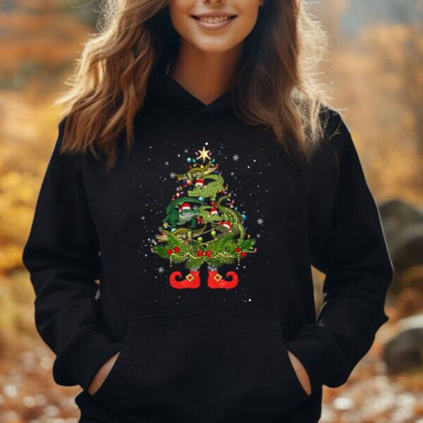 Alligators Christmas Tree Lights Funny Santa Hat Lover Unisex Hoodie