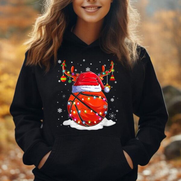 Basketball Santa Hat Reindeer Christmas Lights Xmas Unisex Hoodie