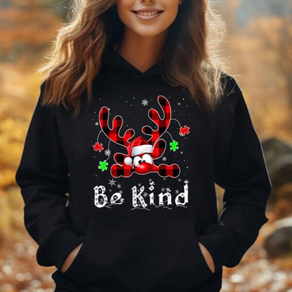 Be Kind Reindeer Red Plaid Puzzle Autism Awareness Christmas Unisex Hoodie