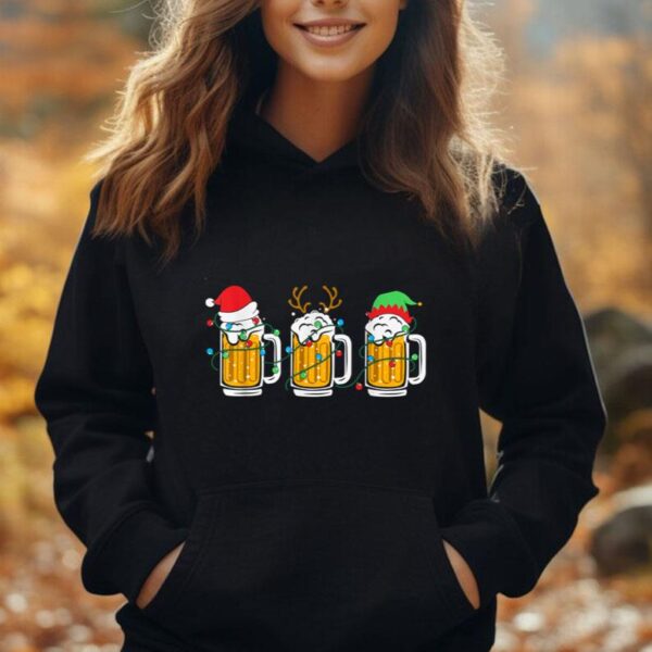 Beer Christmas Mug Santa Reinbeer Xmas Tree Lights Men Women Unisex Hoodie