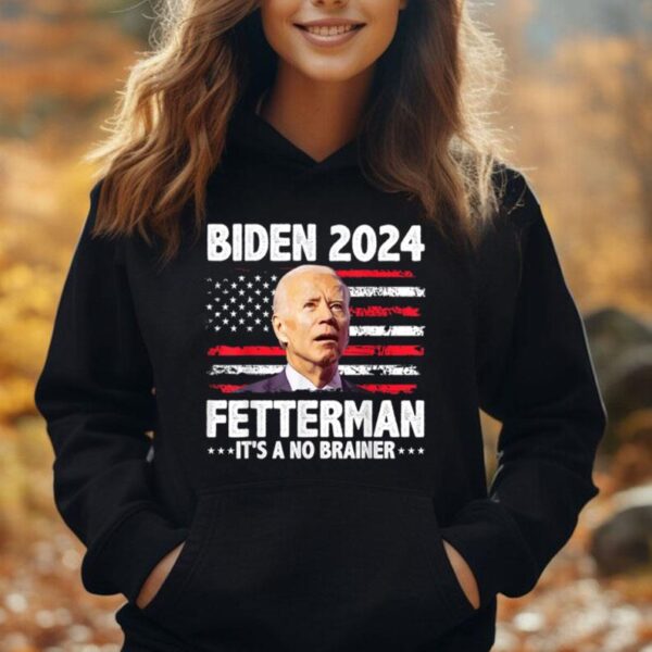 Biden 2024 Fetterman It's A No Brainer American US Flag Unisex Hoodie