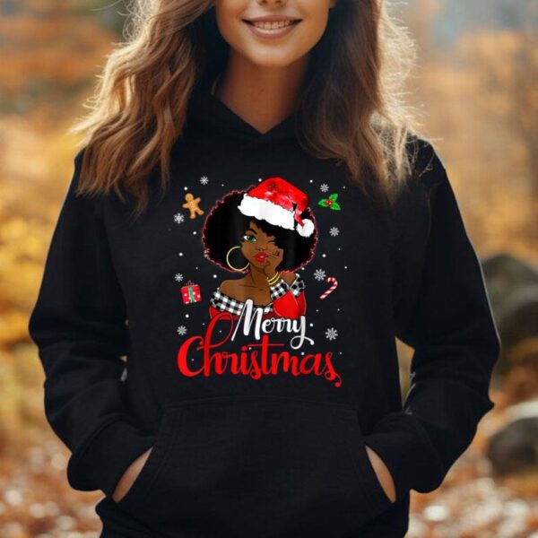 Black African Girl American Melanin Christmas Santa Hat Xmas Unisex Hoodie