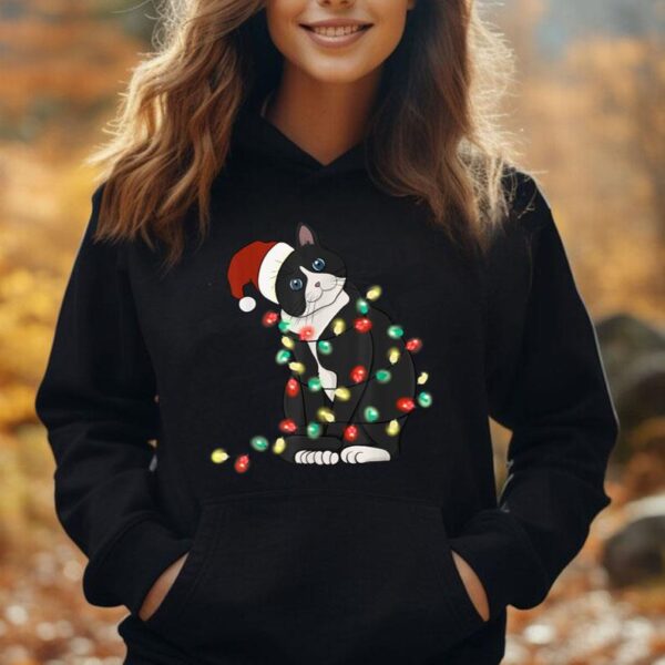 Black Cat Christmas Lights Cat Lover Funny Xmas Pajama Unisex Hoodie