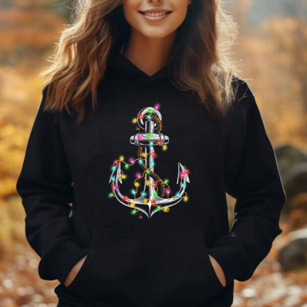 Boating Christmas Lights Anchor Santa Sailing Boat Sailor Unisex Hoodie