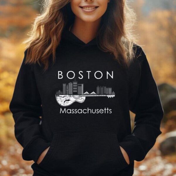 Boston Souvenir Men Massachusetts Skyline Music Guitar Unisex Hoodie