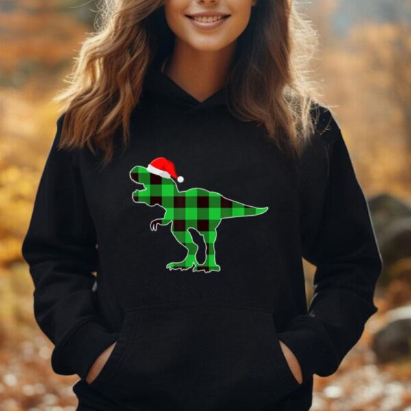 Buffalo Plaid Green Dinosaur T Rex Funny Christmas Boys Kids Unisex Hoodie