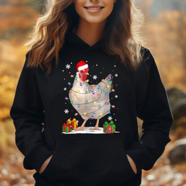 Chicken Christmas Tree Lights Funny Chicken Lover Xmas Farm Unisex Hoodie