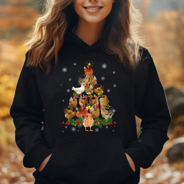 Chicken Christmas Tree Lights Love Chicken Farmer Christmas Unisex Hoodie