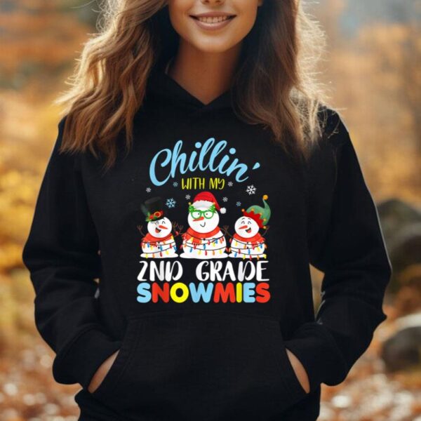 Chillin With My 2nd Grade Snowmies Teacher Christmas Lights Unisex Hoodie