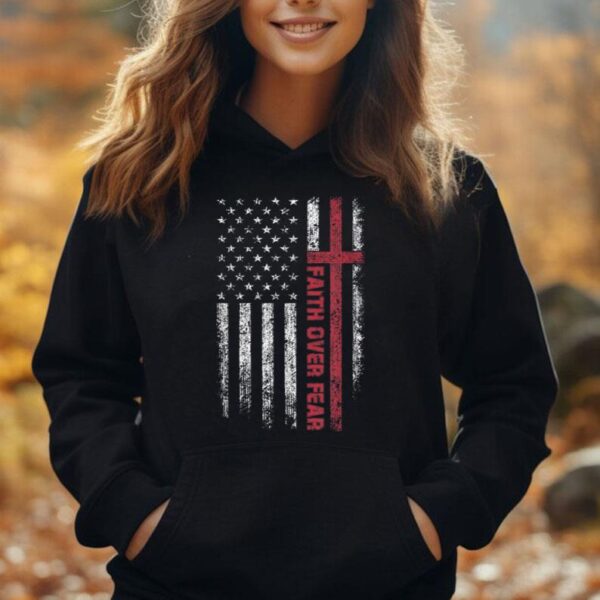 Christian US USA Flag American Christ Faith Over Fear Cross Unisex Hoodie