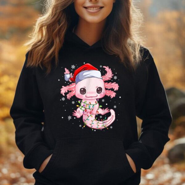 Christmas Axolotl Santa Hat Lights Japanese Cute Anime Xmas Unisex Hoodie