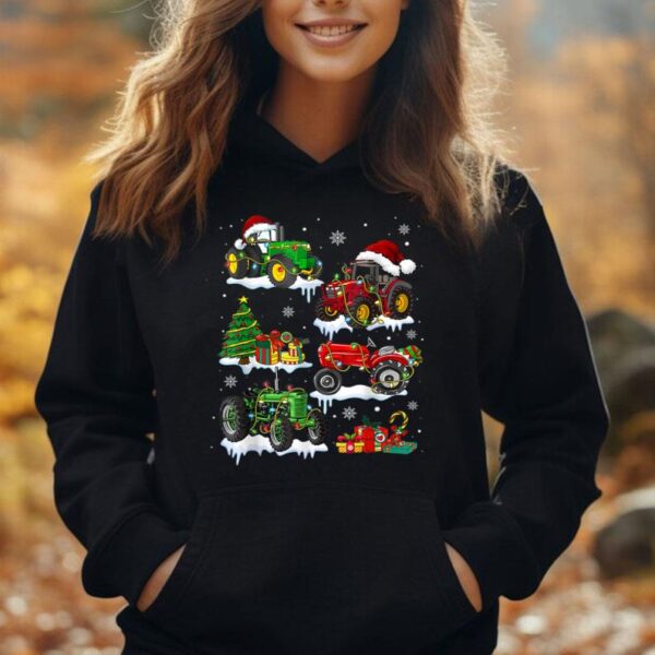 Christmas Farm Tractor Xmas Tree Lights Santa Hat Farmer Unisex Hoodie