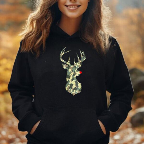 Christmas Holiday Rudolf Reindeer Red Nose Camo Hunting Unisex Hoodie