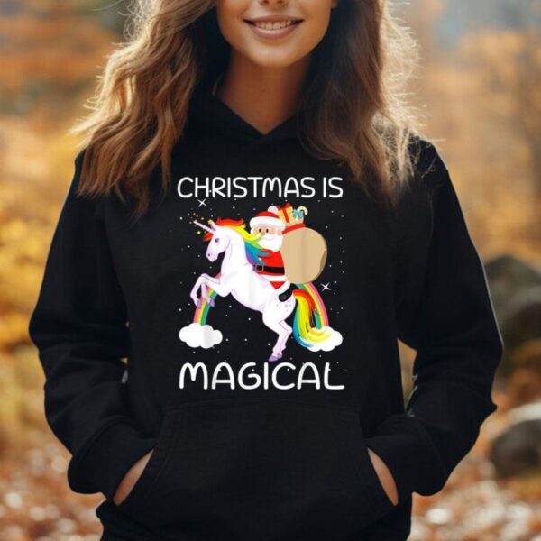 Christmas Is Magical Santa Claus Riding Unicorn Funny Gifts Unisex Hoodie