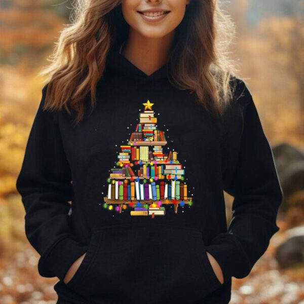 Christmas Library Tree Gift For Librarian And Book Lover Unisex Hoodie