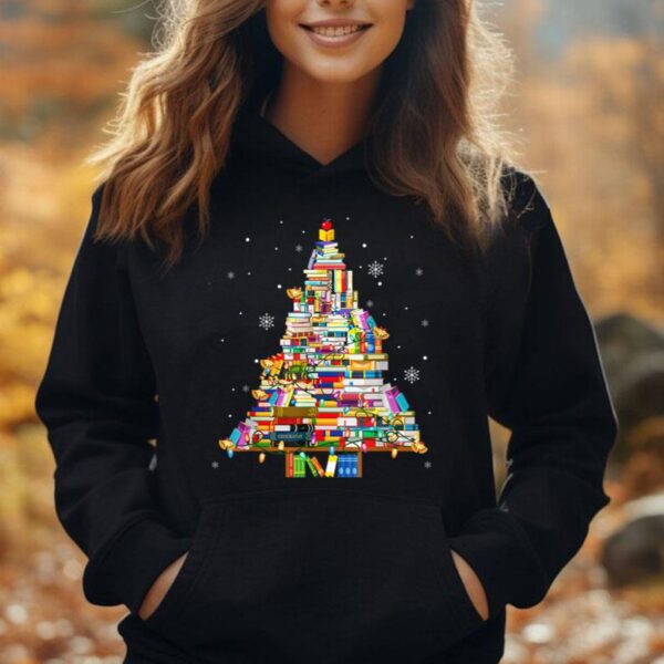 Christmas Library Tree Lights For Librarian And Book Lover Unisex Hoodie