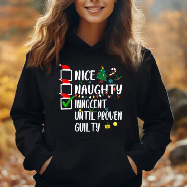 Christmas Nice Naughty Innocent Until Proven Guilty Pajamas Unisex Hoodie