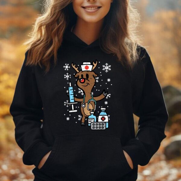 Christmas Nurse Reindeer Funny Xmas Nursing Scrub Top Women Unisex Hoodie