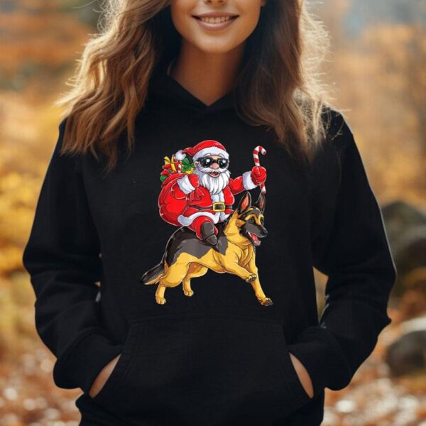 Christmas Santa Claus Riding German Shepherd Xmas Boys Dog Unisex Hoodie