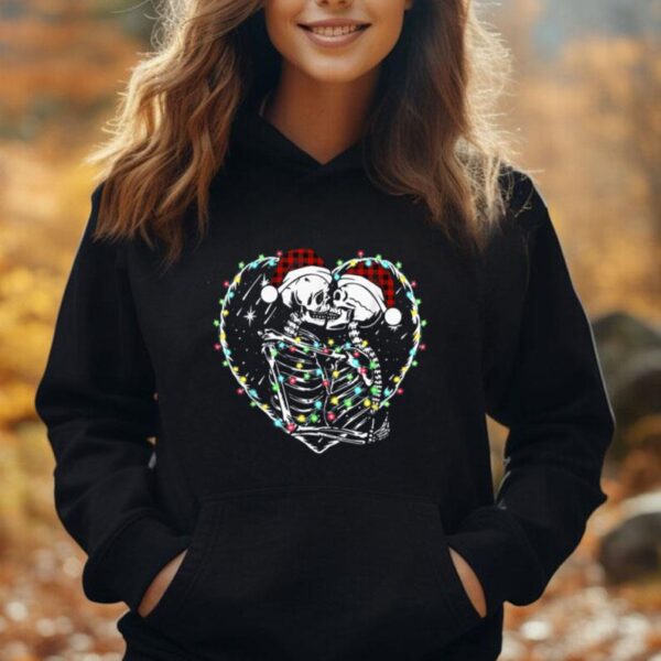 Christmas Skeletons Kissing Horror Xmas Lights Dark Humor Unisex Hoodie