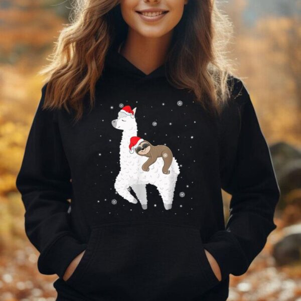 Christmas Sloth Riding Llama Santa Funny Pajamas Family Xmas Unisex Hoodie