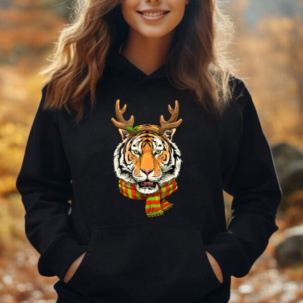 Christmas Tiger Cat Santa Clause Reindeer Xmas Tiger Lover Unisex Hoodie