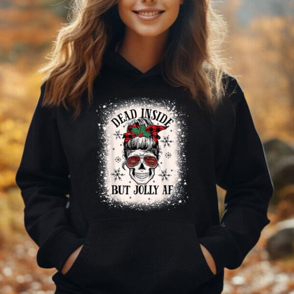 Christmas Women Messy Bun Skull Dead Inside But Jolly AF Unisex Hoodie