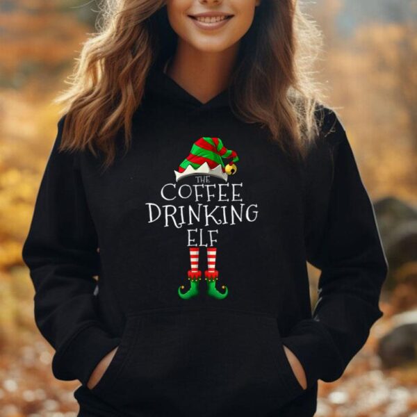 Coffee Drinking Elf Shirt Family Matching Group Christmas Unisex Hoodie