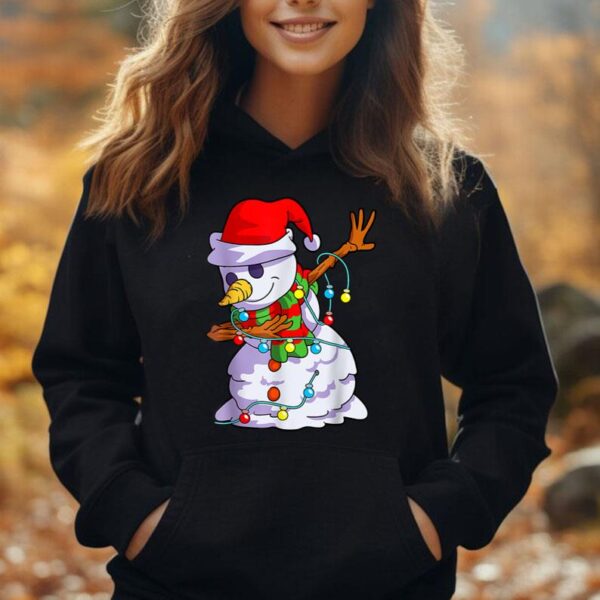 Cute Dabbing Snowman Christmas Lights Matching Family Pajama Unisex Hoodie