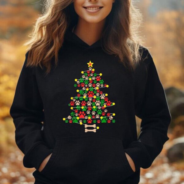 Cute Dog Paws Print Christmas Tree Lights Funny Dog Lover Unisex Hoodie