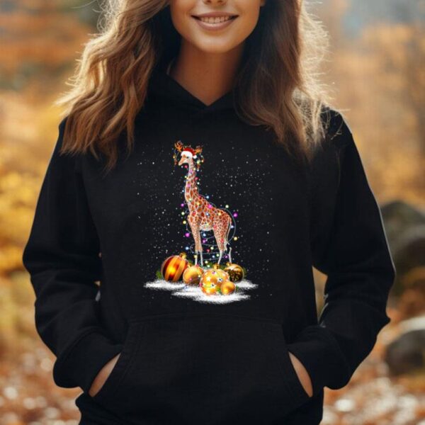 Cute Giraffe Lights Santa Hat Sweater Xmas Tree Christmas Unisex Hoodie