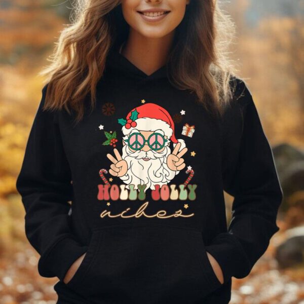 Cute Holly Christmas Jolly Vibes Hippie Santa Winter Holiday Unisex Hoodie