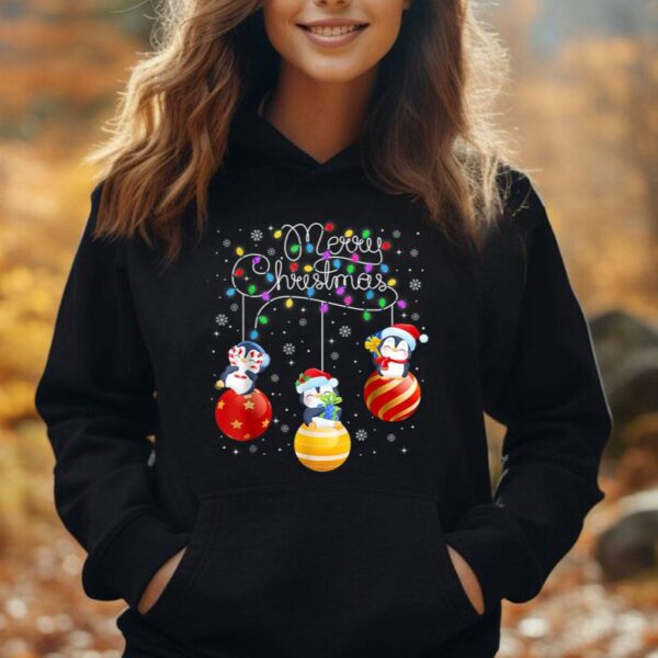 Cute Penguins Merry Christmas Lights Ornaments Balls Pajama Unisex Hoodie