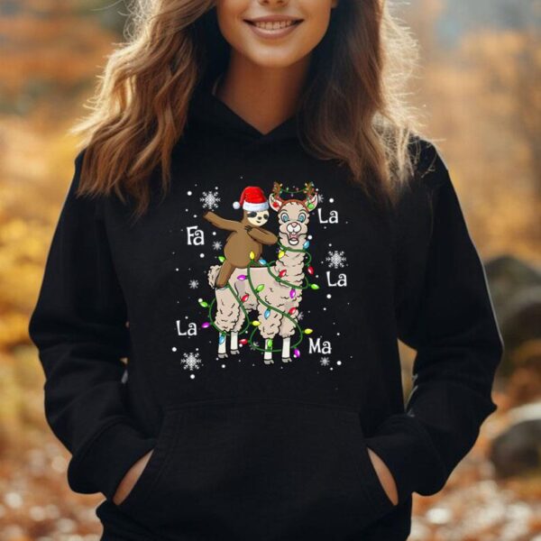 Cute Santa Sloth Riding Llama Christmas Lights Pajamas Xmas Unisex Hoodie