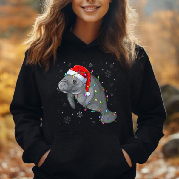 Cutes Manatee Santa Hat Manatee Snow Christmas Light Pajama Unisex Hoodie