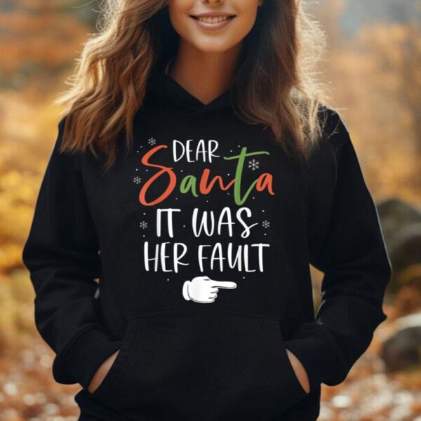 Dear Santa It Was Her Fault Funny Christmas Couples Matching Unisex Hoodie