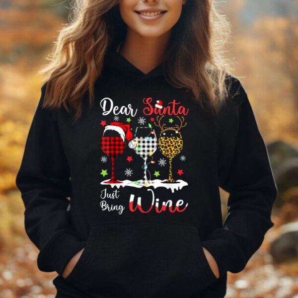 Dear Santa Just Bring Wine Funny Christmas Wine Glasses Unisex Hoodie