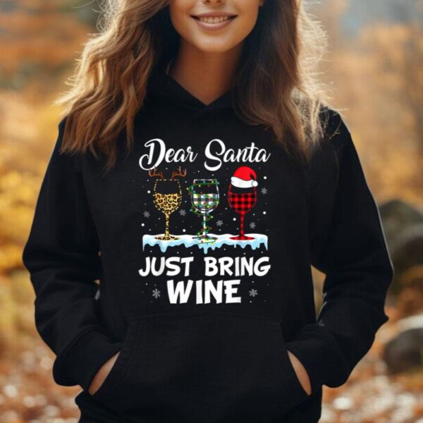 Dear Santa Just Bring Wine Leopard Christmas Lights Pajamas Unisex Hoodie