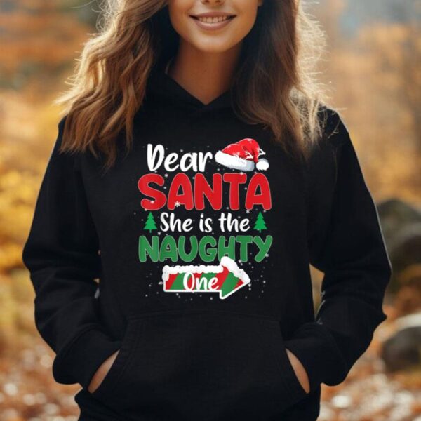 Dear Santa She Is The Naughty One Matching Couples Christmas Unisex Hoodie