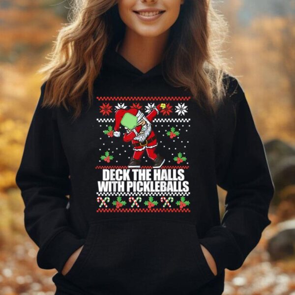 Deck The Halls With Pickleballs Christmas Santa Claus Xmas Unisex Hoodie