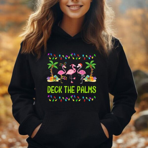 Deck the Palms Merry Flamingo Christmas tee  funny Unisex Hoodie