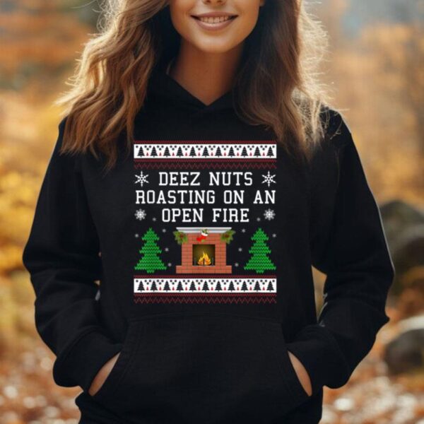 Deez Nuts Roasting On An Open Fire Funny Ugly Christmas Unisex Hoodie