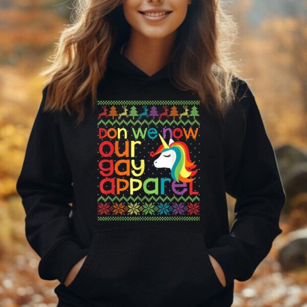 Don We Now Our Gay Apparel Rainbow Unicorn Christmas Unisex Hoodie