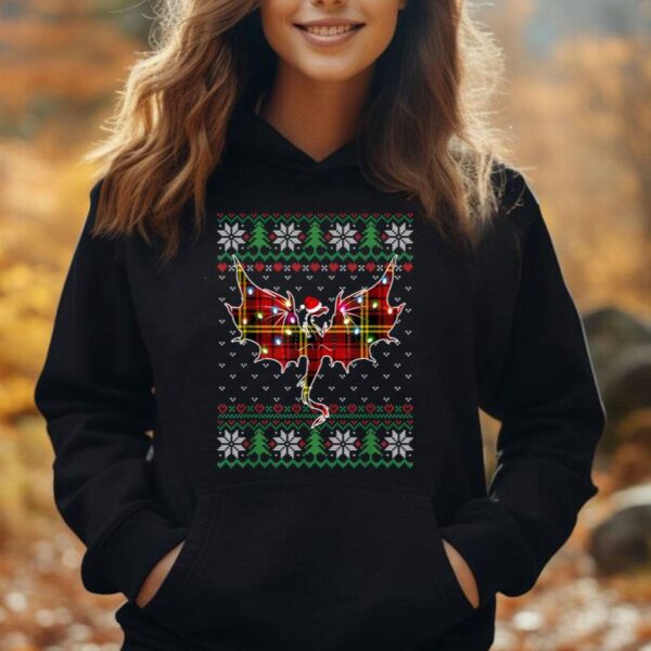 Dragon Ugly Xmas Design Red Plaid Matching Christmas Holiday Unisex Hoodie