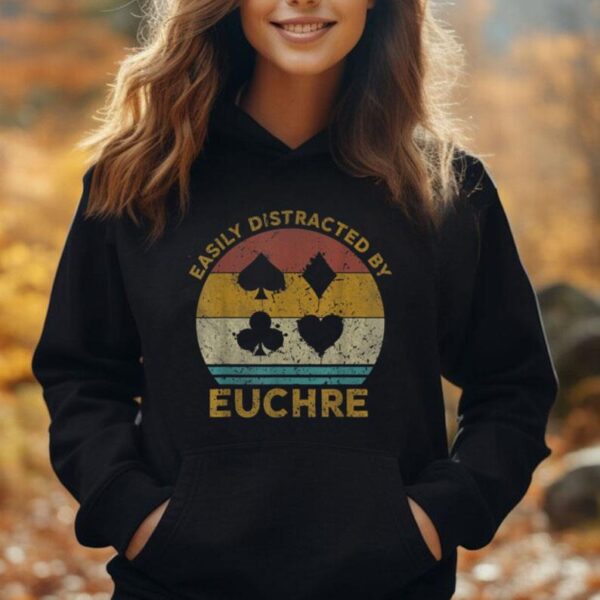 Easily Distracted By Euchre Vintage Euchre Card Game Unisex Hoodie