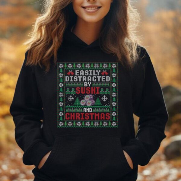 Easily Distracted By Sushi and Christmas Party Funny Xmas Unisex Hoodie