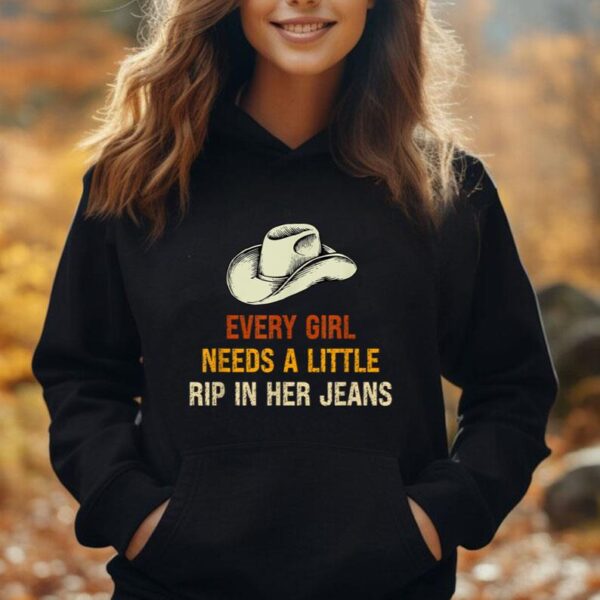 Every Girl Needs A Little Rip In Her Jeans Vintage Retro Unisex Hoodie