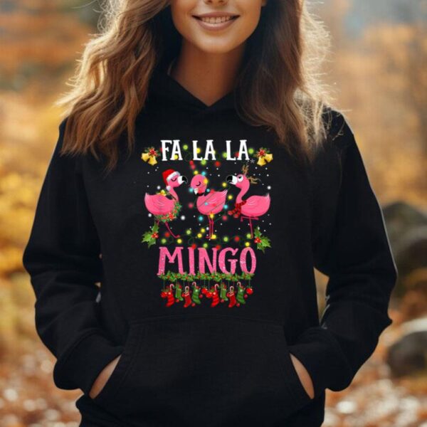 Fa La La Mingo Flamingo Christmas Tree Lights Tropical Xmas Unisex Hoodie